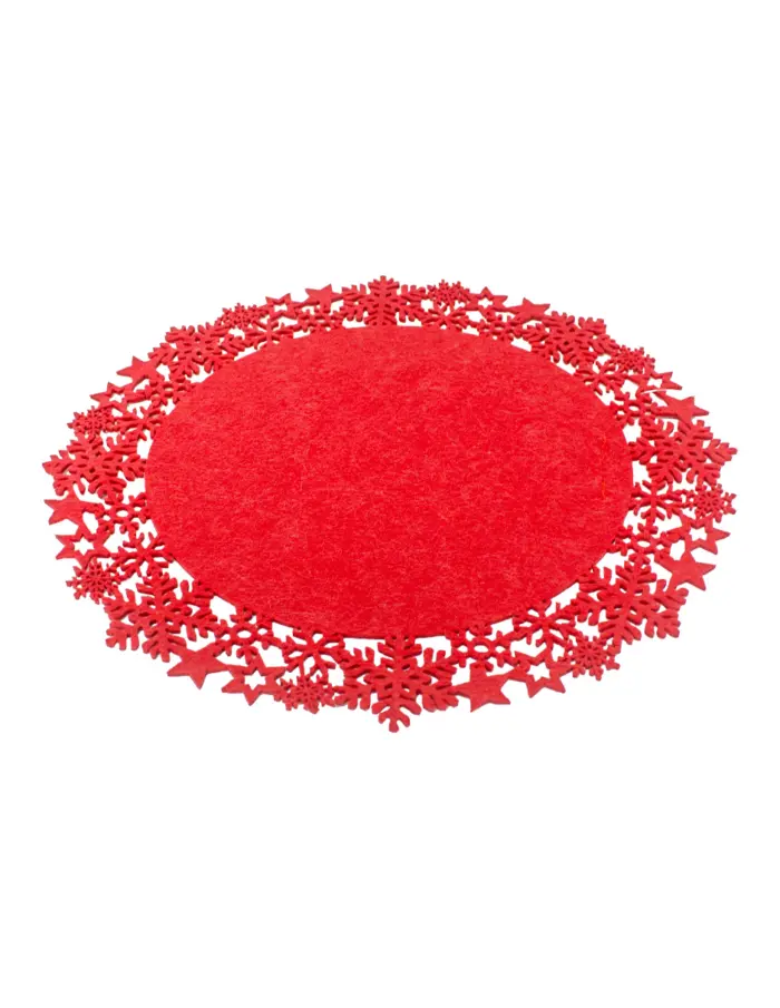 Mantel individual de fieltro rojo con orilla de copos de nieve de 35cm - Image 2