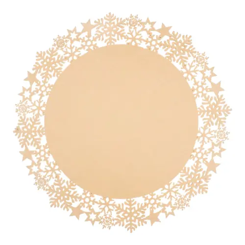 Mantel individual de fieltro beige con orilla de copos de nieve de 35cm