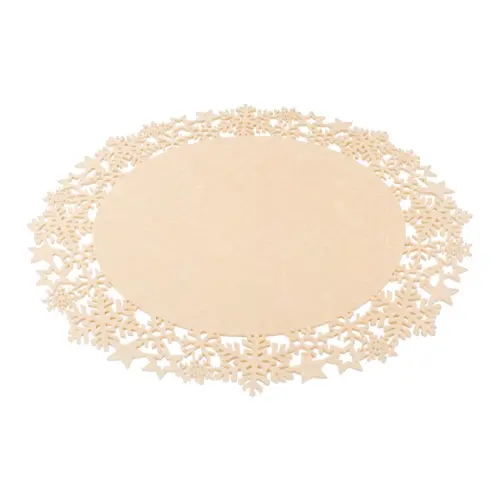 Mantel individual de fieltro beige con orilla de copos de nieve de 35cm