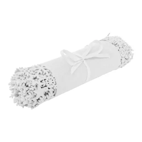 Camino de mesa de fieltro blanco con orilla de copos de nieve de 119x30cm