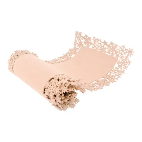 Camino de mesa de fieltro beige con orilla de copos de nieve de 119x30cm