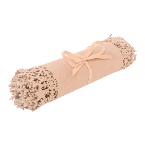 Camino de mesa de fieltro beige con orilla de copos de nieve de 119x30cm