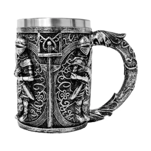 Taza de acero inoxidable diseño medieval con caballeros