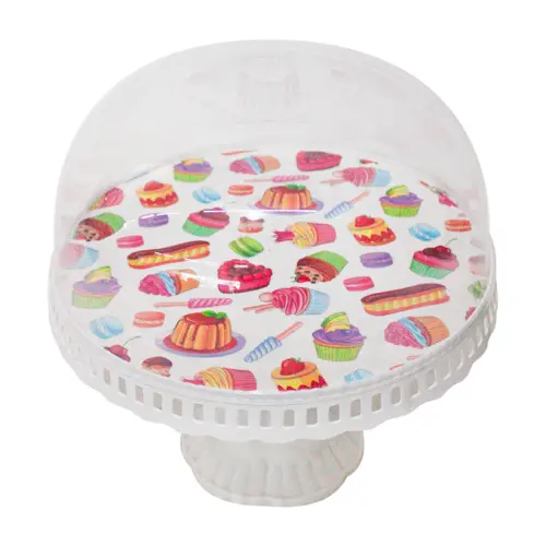 Pastelero blanco en base estampada con tapa de 33x38cm