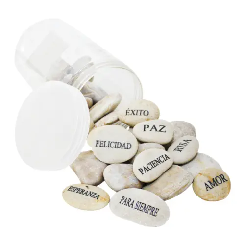 Caja con 24 piedras 8 con palabras emotivas y 16 sin palabras