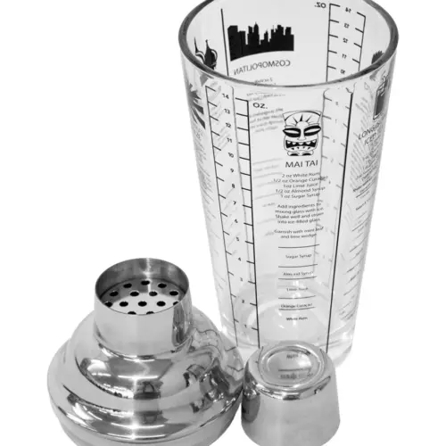 Shaker de metal con recipiente de cristal de 25x9cm