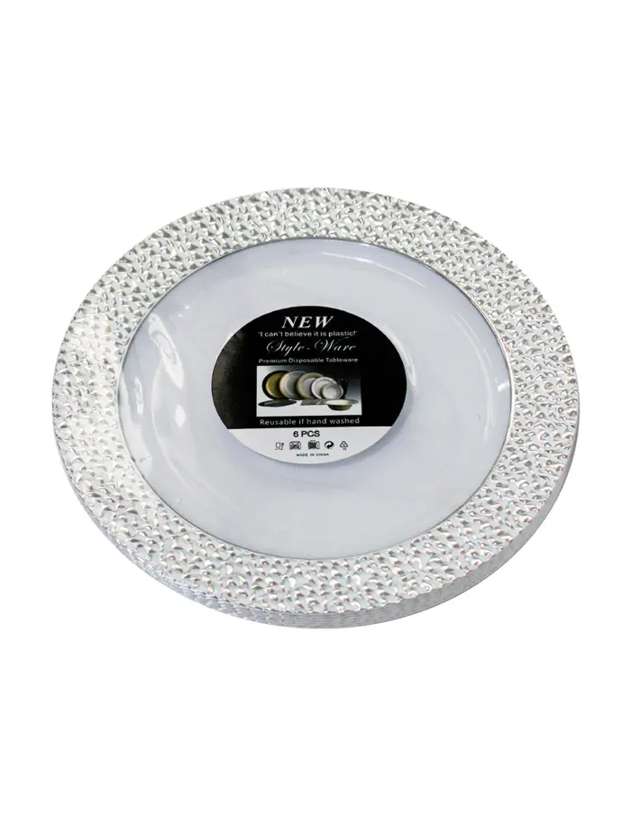 Juego de 6 platos blancos con orilla plateada de plastico de 18cm - Image 2
