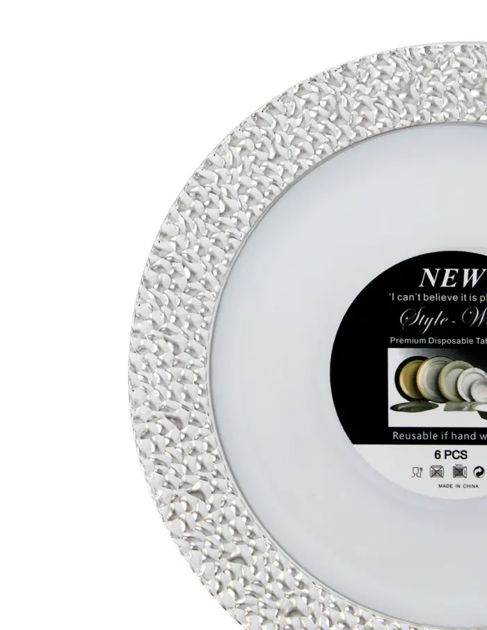 Juego de 6 platos blancos con orilla plateada de plastico de 18cm - Image 3