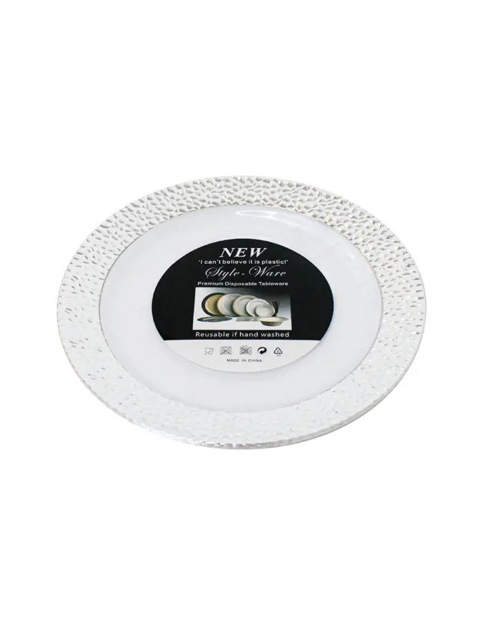 Juego de 3 platos blancos con orilla plateada de plastico de 25.4cm - Image 2