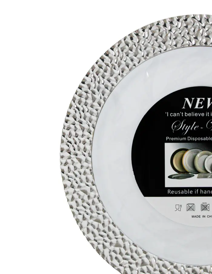 Juego de 3 platos blancos con orilla plateada de plastico de 25.4cm - Image 3
