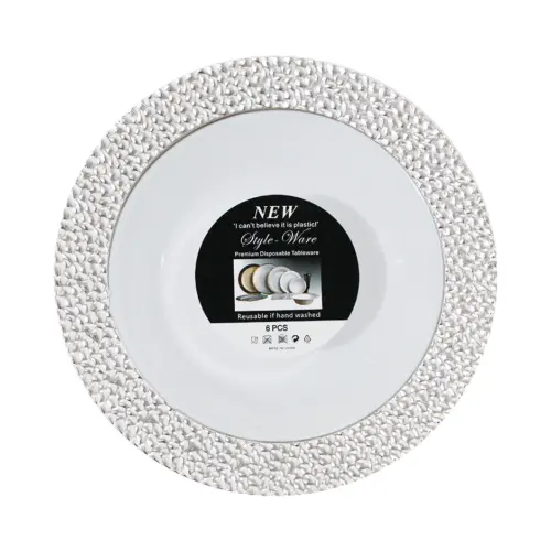 Juego de 6 bowl blancos con orilla plateada de plastico de 18cm