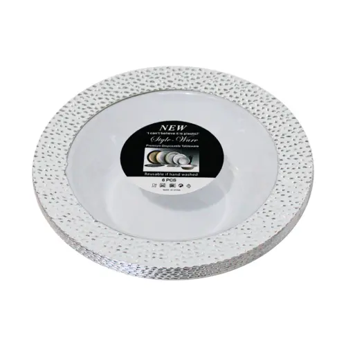 Juego de 6 bowl blancos con orilla plateada de plastico de 18cm