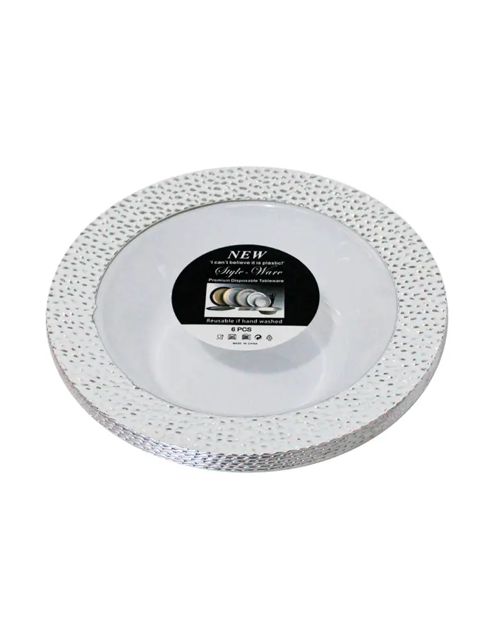 Juego de 6 bowl blancos con orilla plateada de plastico de 18cm - Image 2