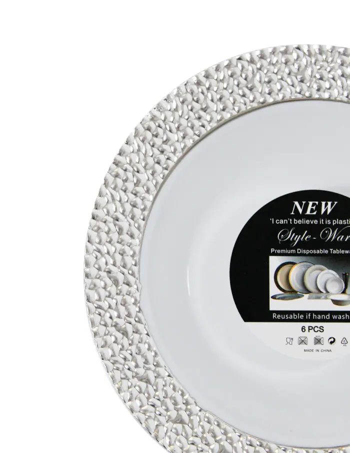 Juego de 6 bowl blancos con orilla plateada de plastico de 18cm - Image 3