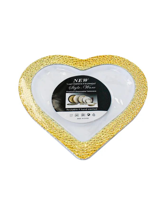 Juego de 3 platos blancos con orilla dorada de plastico diseño corazon de 25.4cm - Image 2