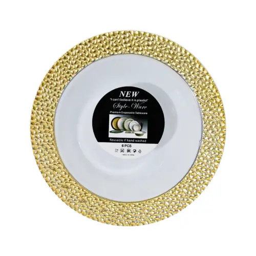 Juego de 6 bowl blancos con orilla dorada de plastico de 18cm