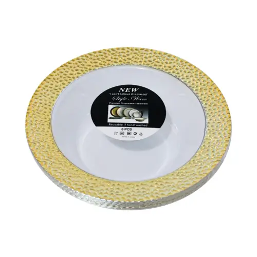 Juego de 6 bowl blancos con orilla dorada de plastico de 18cm