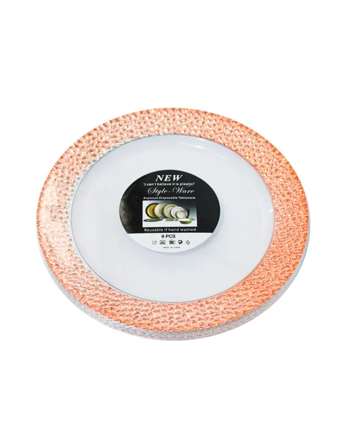 Juego de 6 platos blancos con orilla cobre de plastico de 18cm - Image 2