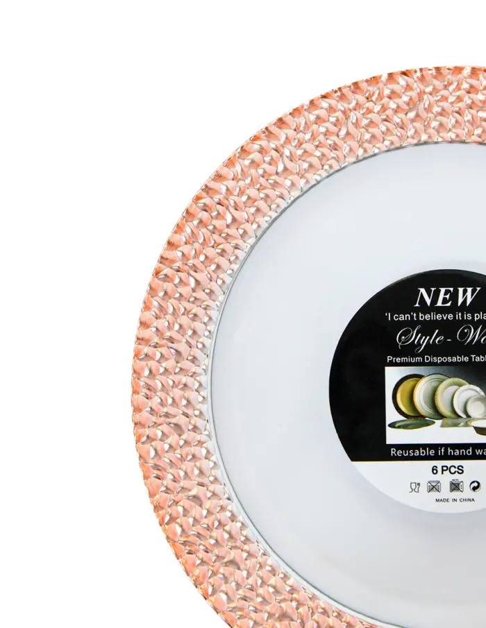 Juego de 6 platos blancos con orilla cobre de plastico de 18cm - Image 3