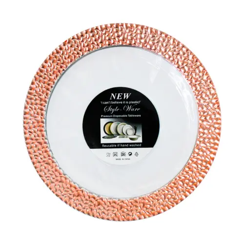 Juego de 5 platos blancos con orilla cobre de plastico de 22cm