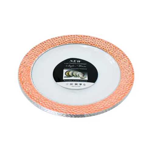Juego de 5 platos blancos con orilla cobre de plastico de 22cm