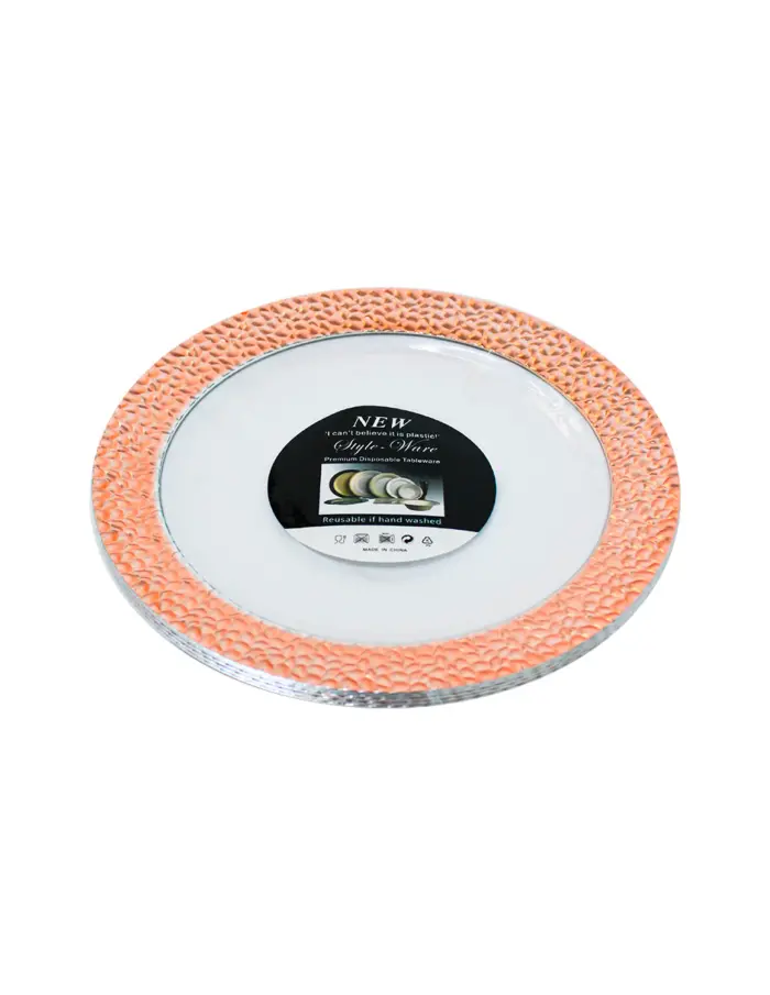 Juego de 5 platos blancos con orilla cobre de plastico de 22cm - Image 2