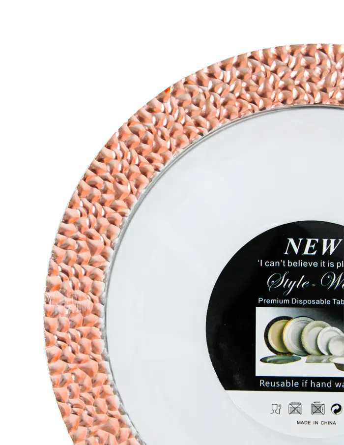 Juego de 5 platos blancos con orilla cobre de plastico de 22cm - Image 3