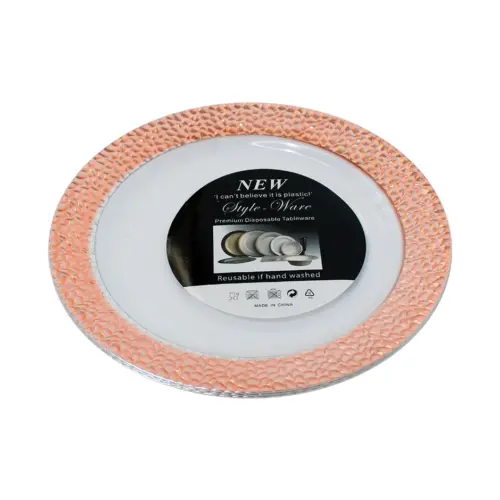 Juego de 3 platos blancos con orilla cobre de plastico de 25cm
