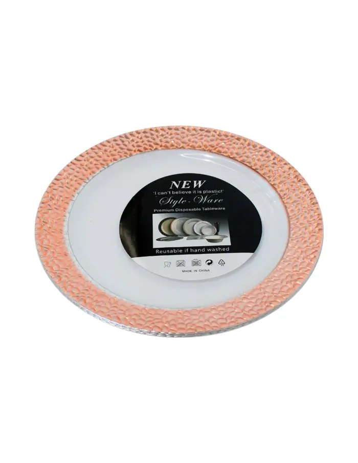 Juego de 3 platos blancos con orilla cobre de plastico de 25cm - Image 2