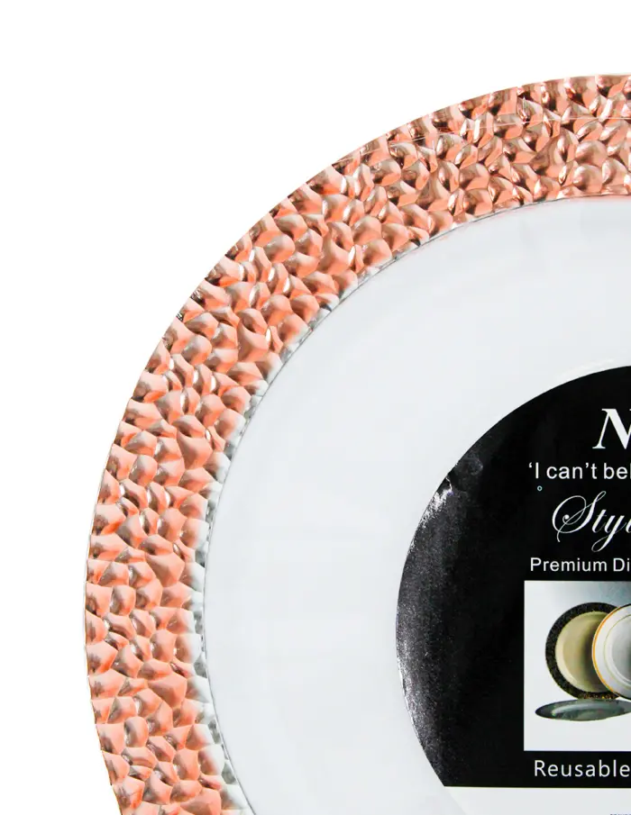 Juego de 3 platos blancos con orilla cobre de plastico de 25cm - Image 3