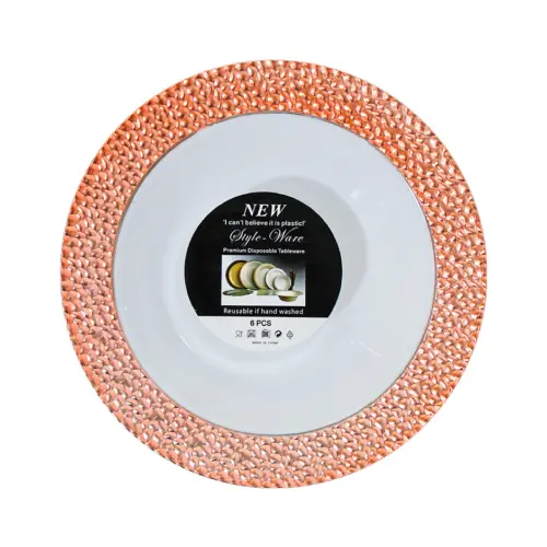 Juego de 6 bowl blancos con orilla cobre de plastico de 17cm