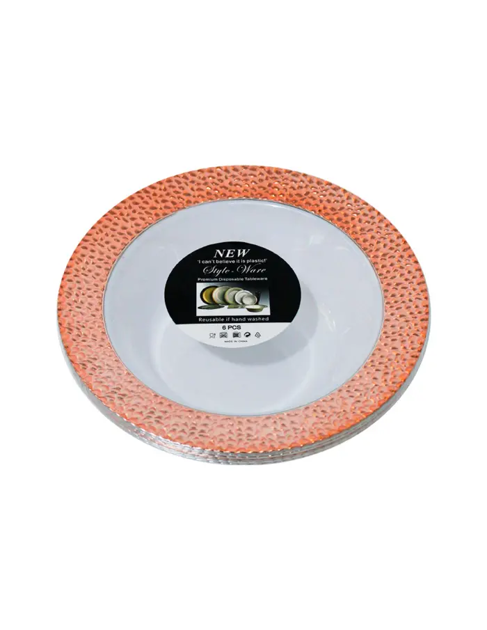 Juego de 6 bowl blancos con orilla cobre de plastico de 17cm - Image 2