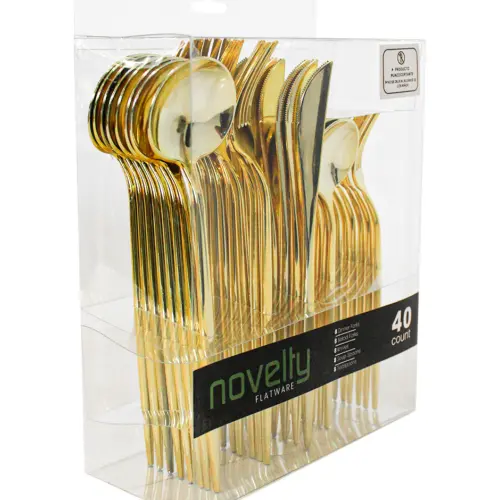 Juego de 40 piezas de cubiertos dorados de plastico