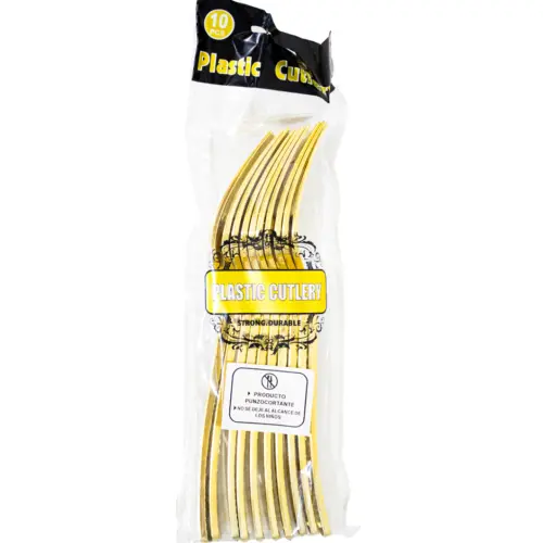 Juego de 10 tenedores dorados de plastico