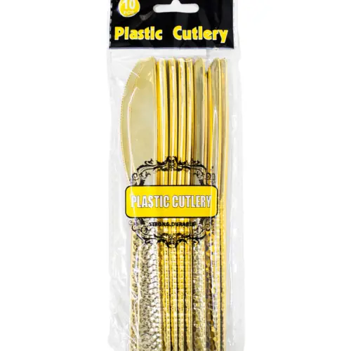 Juego de 10 cuchillos dorados de plastico