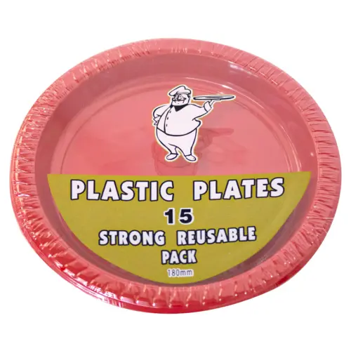 Juego de 15 platos rojos de plástico de 17.8cm