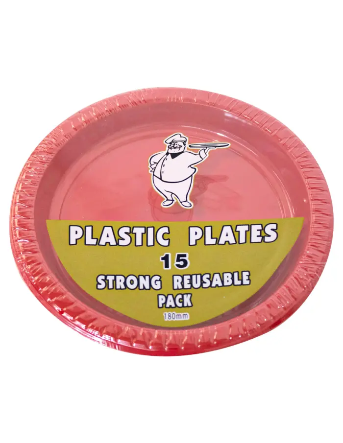 Juego de 15 platos rojos de plástico de 17.8cm - Image 2