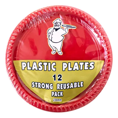 Juego de 12 platos rojos de plástico de 23cm