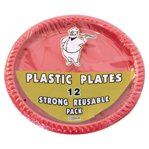 Juego de 12 platos rojos de plástico de 23cm