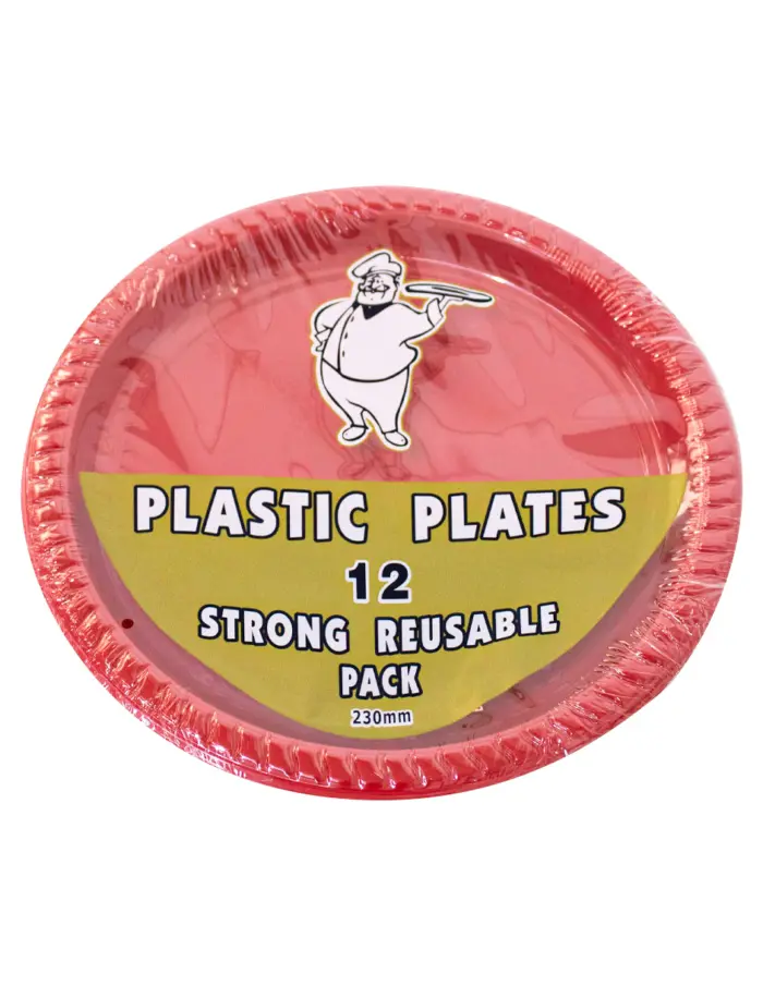 Juego de 12 platos rojos de plástico de 23cm - Image 2