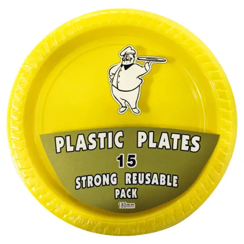 Juego de 15 platos amarillos de plástico de 17.8cm
