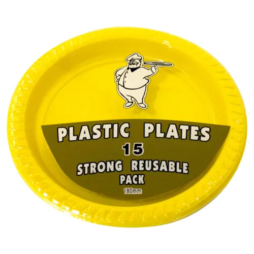 Juego de 15 platos amarillos de plástico de 17.8cm