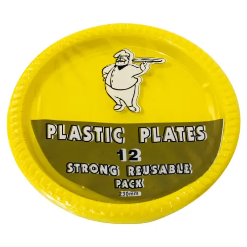 Juego de 12 platos amarillos de plástico de 23cm