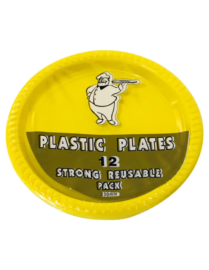 Juego de 12 platos amarillos de plástico de 23cm - Image 2