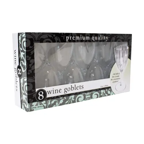 Juego de 8 copas de vino de plástico transparente de 15cm