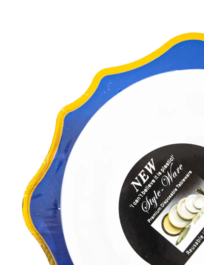 Juego de 6 bowl blancos con orilla ondulada azul con dorado de plastico de 17cm - Image 3