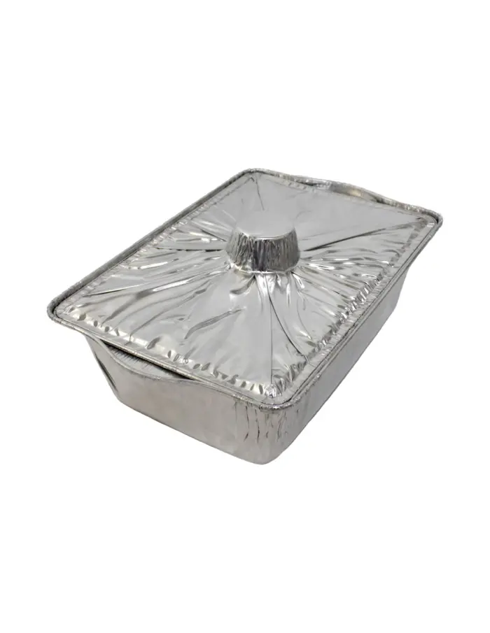 Molde de papel de aluminio rectangular con tapa plateado de 33x21x10cm - Image 3