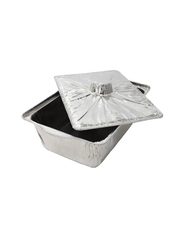 Molde de papel de aluminio rectangular con tapa plateado de 33x21x10cm - Image 4