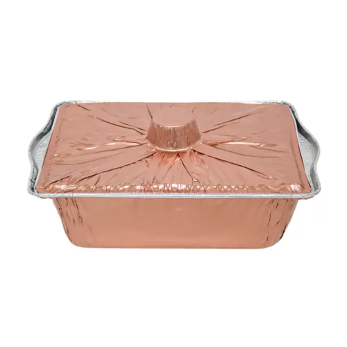 Molde de papel de aluminio rectangular con tapa cobre de 33x21x10cm
