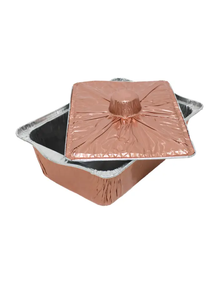 Molde de papel de aluminio rectangular con tapa cobre de 33x21x10cm - Image 3